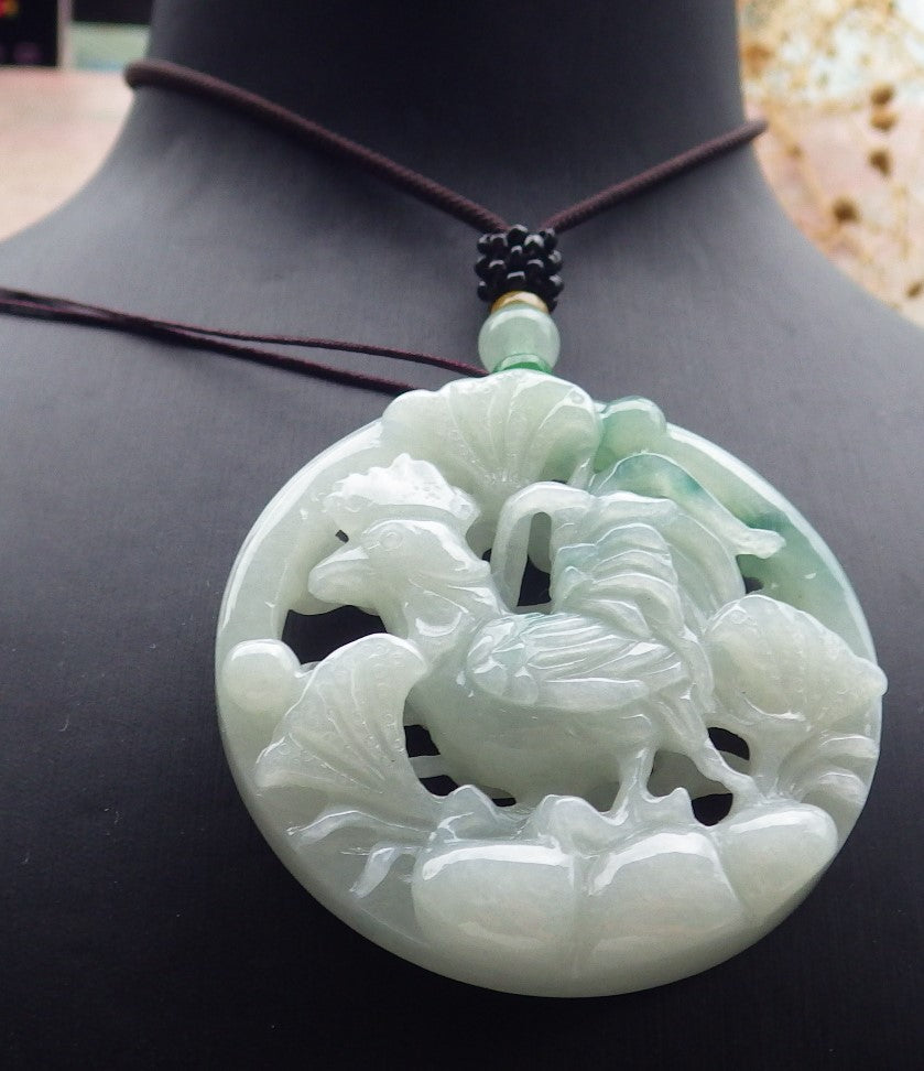 Atestita Verda Birmo 100% Natura A Jadejadeito Pendanta Fenikso Koko Ronda Koliero 招财鸡 637372 TN