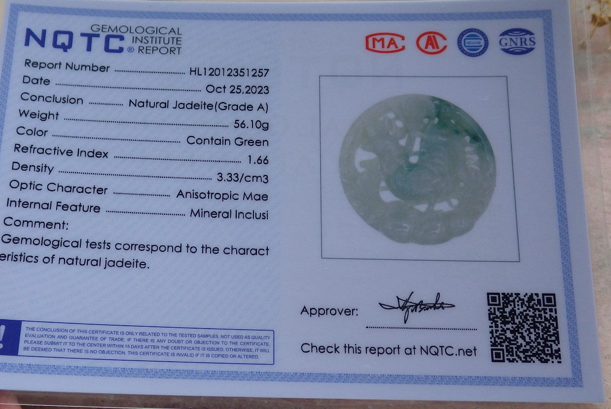 Atestita Verda Birmo 100% Natura A Jadejadeito Pendanta Fenikso Koko Ronda Koliero 招财鸡 637372 TN