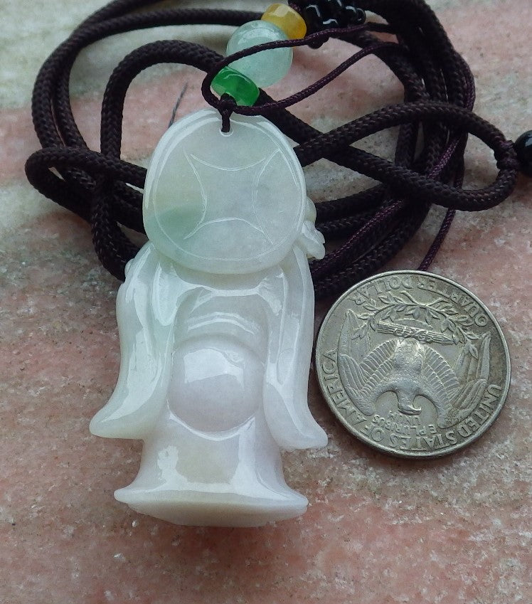 Certified Yellow Green Burma 100% Natural A Jade jadeite Pendant Money God Yuan Bao Ruyi Necklace 财神 637380  TN