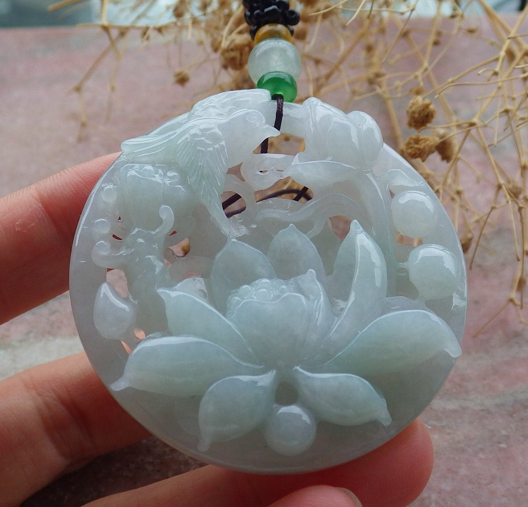 Atestita Verda Birmo 100% Natura A Jadejadeita pendanta Fenikso Birda Flora Koliero 鸟语花香 637398 TN