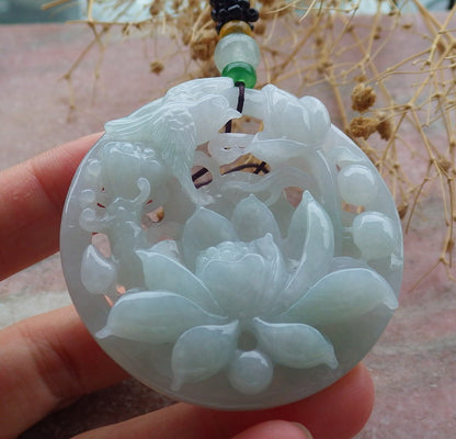 Atestita Verda Birmo 100% Natura A Jadejadeita pendanta Fenikso Birda Flora Koliero 鸟语花香 637398 TN