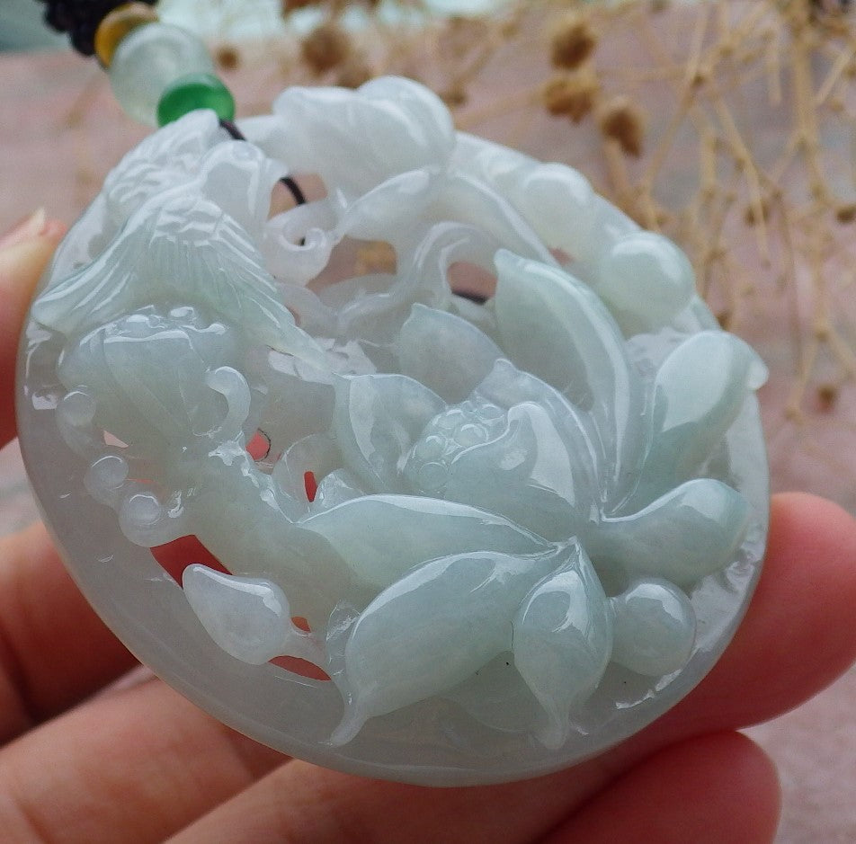 Atestita Verda Birmo 100% Natura A Jadejadeita pendanta Fenikso Birda Flora Koliero 鸟语花香 637398 TN