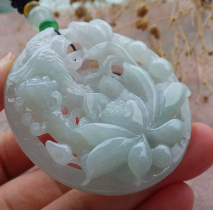 Atestita Verda Birmo 100% Natura A Jadejadeita pendanta Fenikso Birda Flora Koliero 鸟语花香 637398 TN