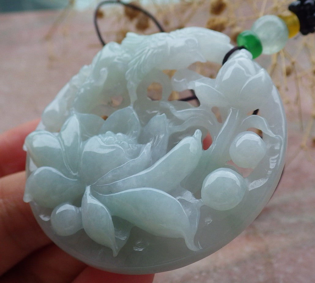 Atestita Verda Birmo 100% Natura A Jadejadeita pendanta Fenikso Birda Flora Koliero 鸟语花香 637398 TN