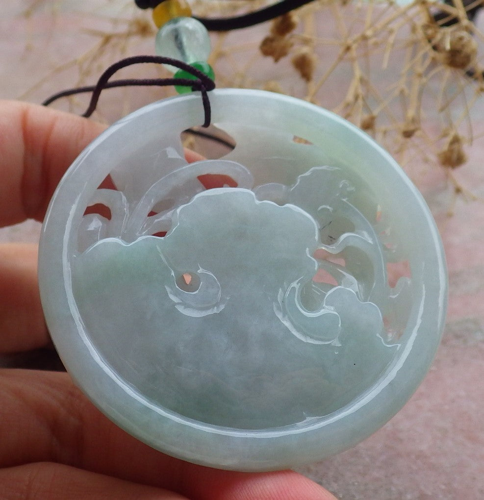 Atestita Verda Birmo 100% Natura A Jadejadeita pendanta Fenikso Birda Flora Koliero 鸟语花香 637398 TN