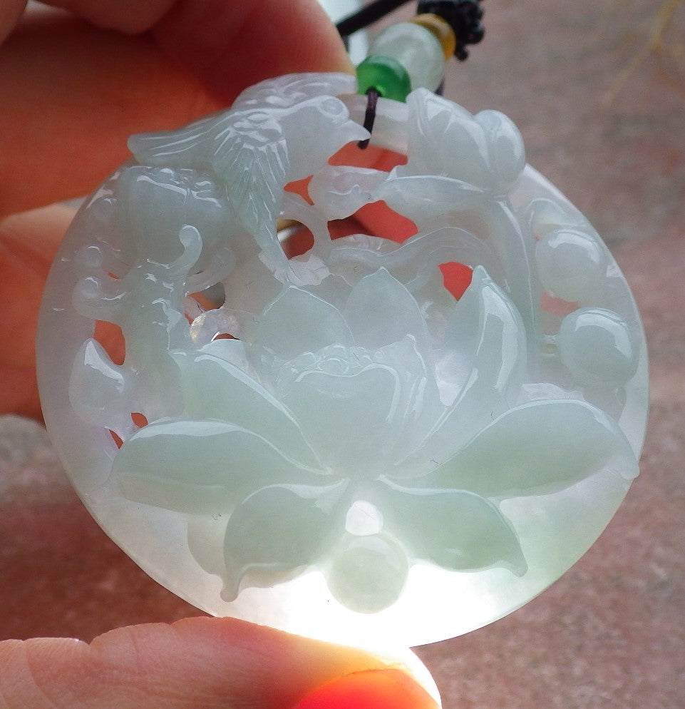 Atestita Verda Birmo 100% Natura A Jadejadeita pendanta Fenikso Birda Flora Koliero 鸟语花香 637398 TN