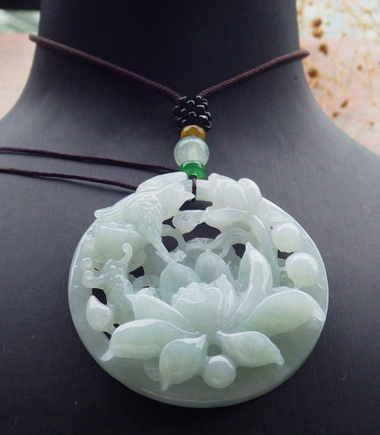 Atestita Verda Birmo 100% Natura A Jadejadeita pendanta Fenikso Birda Flora Koliero 鸟语花香 637398 TN