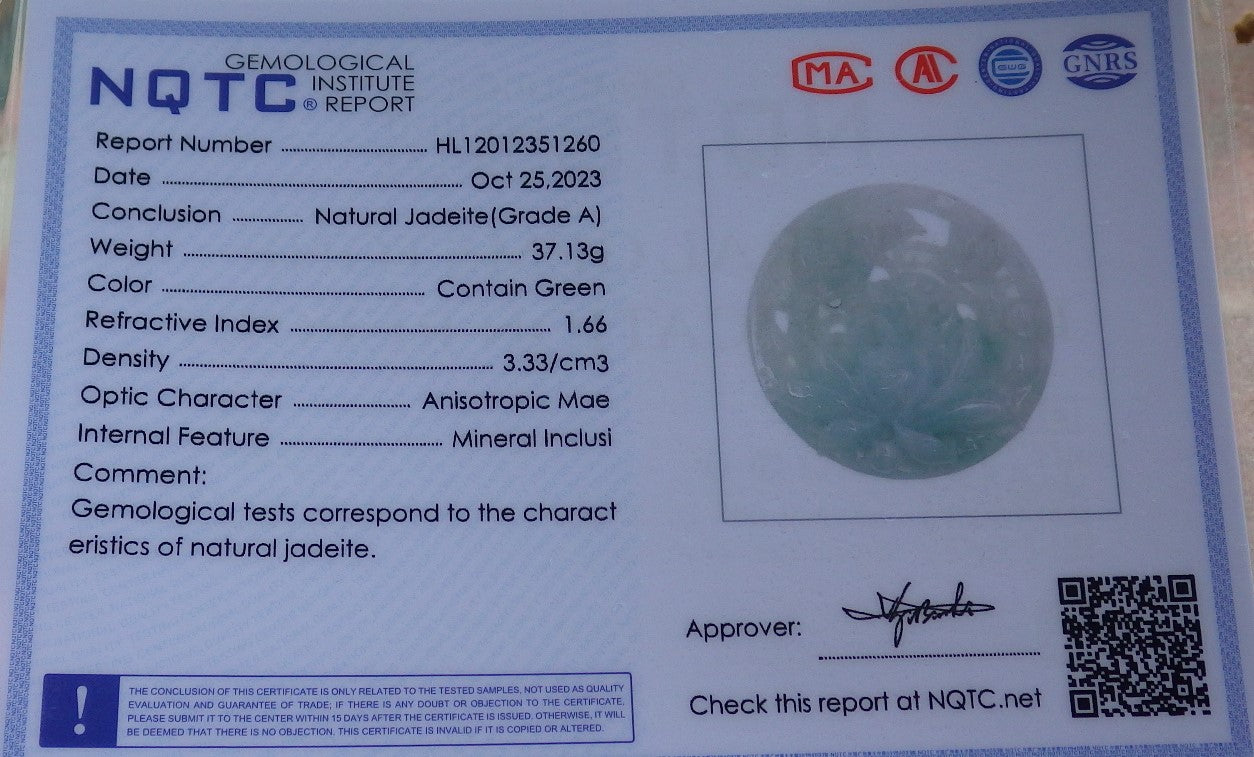 Atestita Verda Birmo 100% Natura A Jadejadeita pendanta Fenikso Birda Flora Koliero 鸟语花香 637398 TN