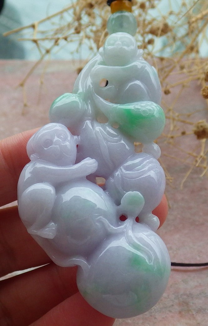 Atestita Verda Pale Pala Lavenda Birmo 100% Natura Jadeja Pendanta Simio-Persika Kukurbo-Koliero 猴子 637407 TN