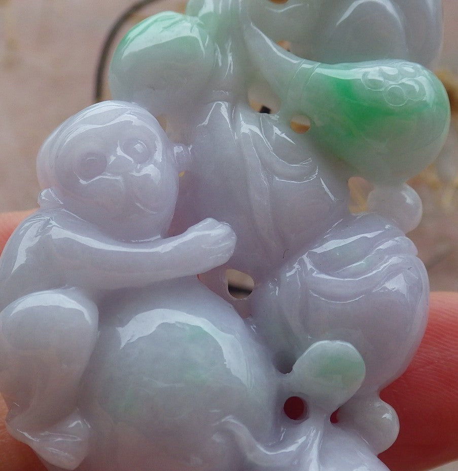 Atestita Verda Pale Pala Lavenda Birmo 100% Natura Jadeja Pendanta Simio-Persika Kukurbo-Koliero 猴子 637407 TN