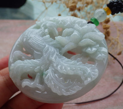 Atestita Verda Birmo 100% Natura A Jadejadeita Pendanta Fenikso-Flora Koliero 凤凰 637415 TN