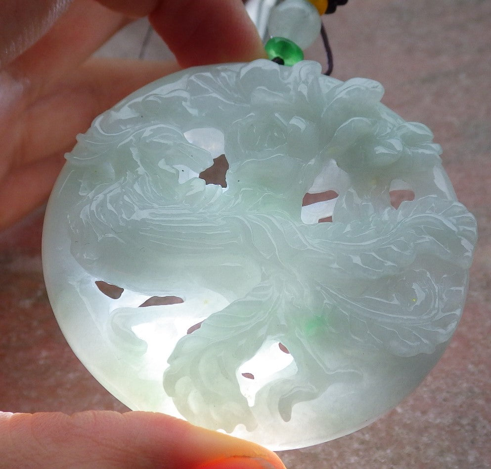 Atestita Verda Birmo 100% Natura A Jadejadeita Pendanta Fenikso-Flora Koliero 凤凰 637415 TN