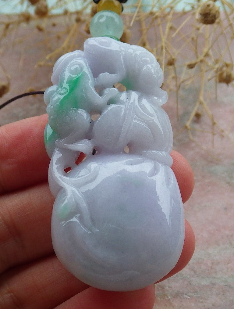 Atestita Verda Pala Lavenda Birmo 100% Natura Jado Jadeito Pendumaĵo Rano Bufo Mona Sako Yuan Bao Koliero 招财蟾 637432 TN
