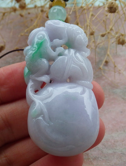 Atestita Verda Pala Lavenda Birmo 100% Natura Jado Jadeito Pendumaĵo Rano Bufo Mona Sako Yuan Bao Koliero 招财蟾 637432 TN