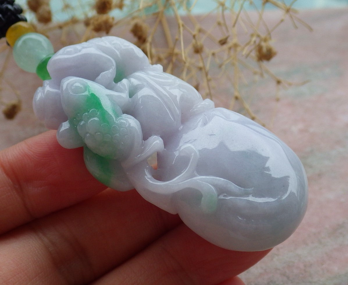 Atestita Verda Pala Lavenda Birmo 100% Natura Jado Jadeito Pendumaĵo Rano Bufo Mona Sako Yuan Bao Koliero 招财蟾 637432 TN