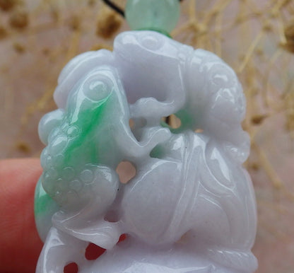 Atestita Verda Pala Lavenda Birmo 100% Natura Jado Jadeito Pendumaĵo Rano Bufo Mona Sako Yuan Bao Koliero 招财蟾 637432 TN