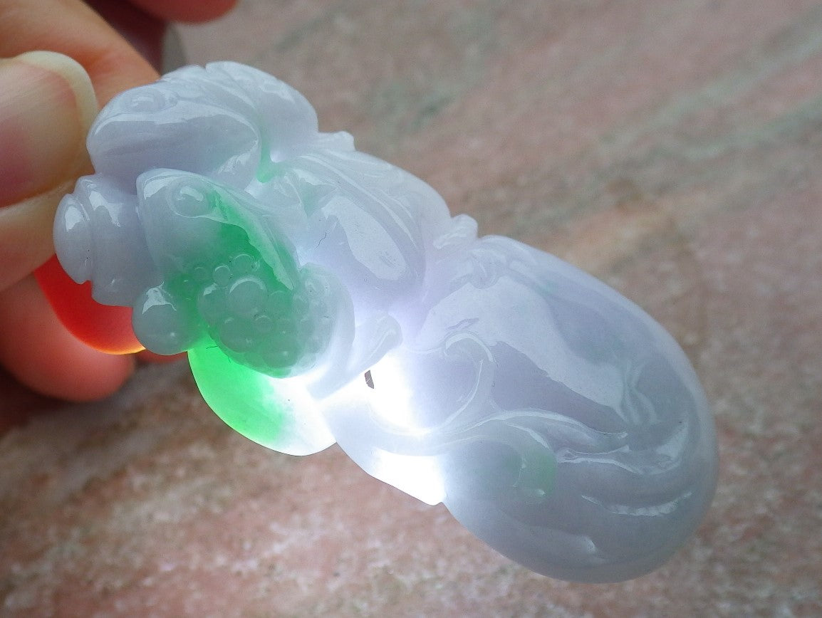 Atestita Verda Pala Lavenda Birmo 100% Natura Jado Jadeito Pendumaĵo Rano Bufo Mona Sako Yuan Bao Koliero 招财蟾 637432 TN