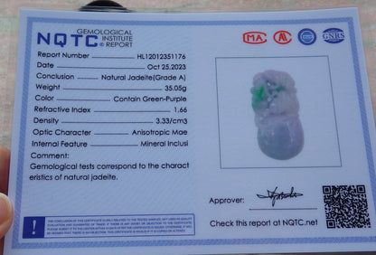 Atestita Verda Pala Lavenda Birmo 100% Natura Jado Jadeito Pendumaĵo Rano Bufo Mona Sako Yuan Bao Koliero 招财蟾 637432 TN