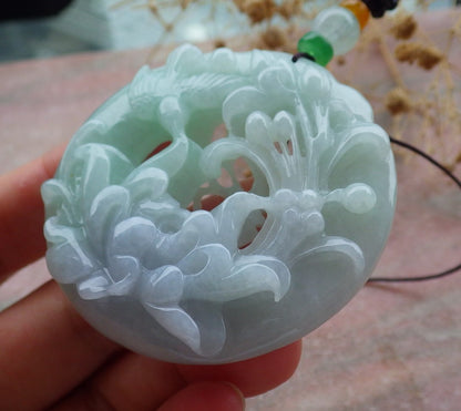 Atestita Verda Pala Lavenda Birmo 100% Natura A Jadejadeita Pendilo Fenikso Birda Flora Koliero 鸟语花香 637468 TN