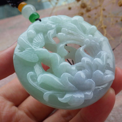 Atestita Verda Pala Lavenda Birmo 100% Natura A Jadejadeita Pendilo Fenikso Birda Flora Koliero 鸟语花香 637468 TN