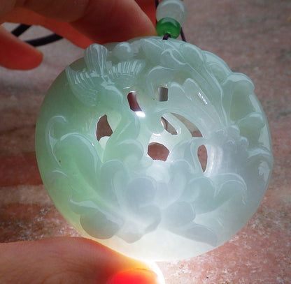 Atestita Verda Pala Lavenda Birmo 100% Natura A Jadejadeita Pendilo Fenikso Birda Flora Koliero 鸟语花香 637468 TN