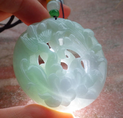 Atestita Verda Pala Lavenda Birmo 100% Natura A Jadejadeita Pendilo Fenikso Birda Flora Koliero 鸟语花香 637468 TN