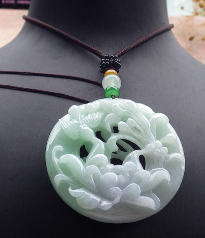 Atestita Verda Pala Lavenda Birmo 100% Natura A Jadejadeita Pendilo Fenikso Birda Flora Koliero 鸟语花香 637468 TN