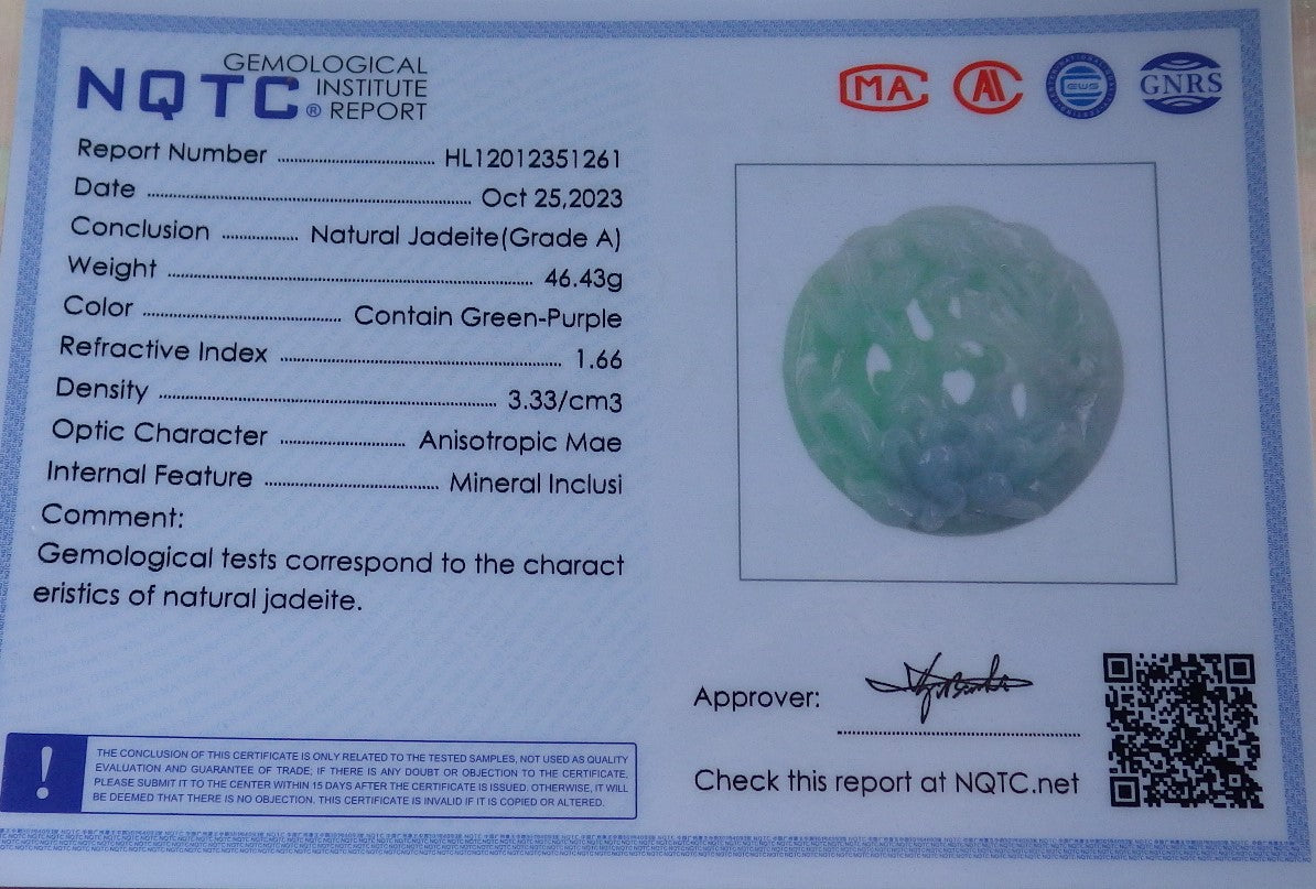 Atestita Verda Pala Lavenda Birmo 100% Natura A Jadejadeita Pendilo Fenikso Birda Flora Koliero 鸟语花香 637468 TN