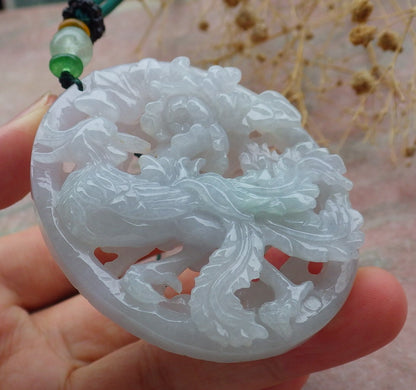 Atestita Verda Pala Lavenda Birmo 100% Natura A Jadejadeita Pendanta Fenikso-Flora Koliero 凤凰 637477 TN