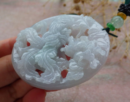 Atestita Verda Pala Lavenda Birmo 100% Natura A Jadejadeita Pendanta Fenikso-Flora Koliero 凤凰 637477 TN