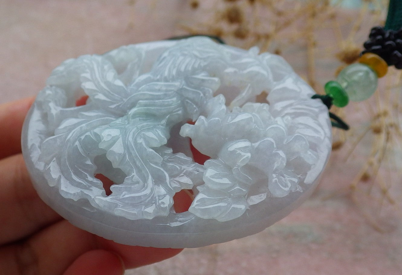 Atestita Verda Pala Lavenda Birmo 100% Natura A Jadejadeita Pendanta Fenikso-Flora Koliero 凤凰 637477 TN