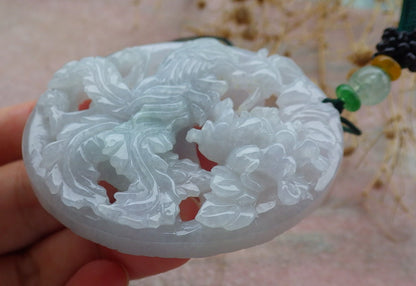 Atestita Verda Pala Lavenda Birmo 100% Natura A Jadejadeita Pendanta Fenikso-Flora Koliero 凤凰 637477 TN