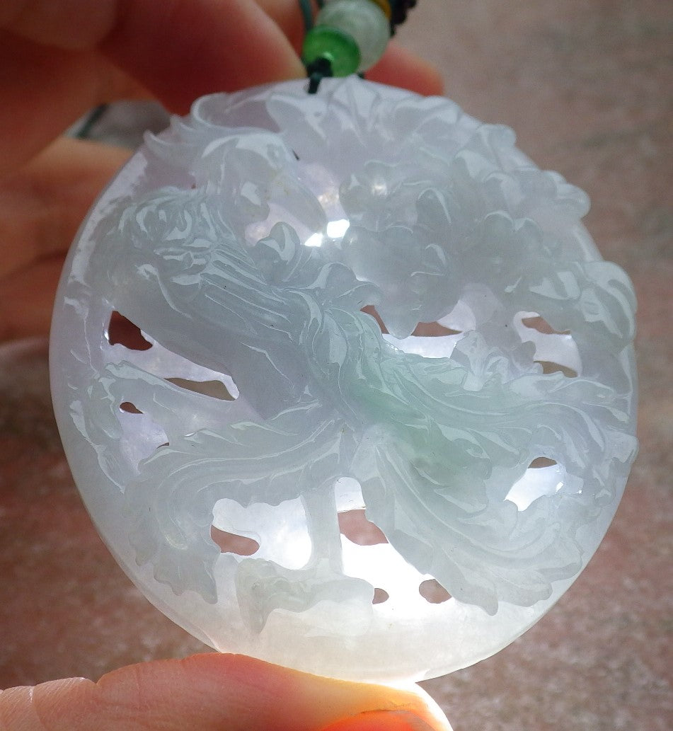 Atestita Verda Pala Lavenda Birmo 100% Natura A Jadejadeita Pendanta Fenikso-Flora Koliero 凤凰 637477 TN