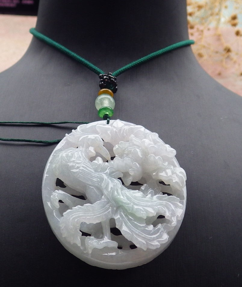 Atestita Verda Pala Lavenda Birmo 100% Natura A Jadejadeita Pendanta Fenikso-Flora Koliero 凤凰 637477 TN