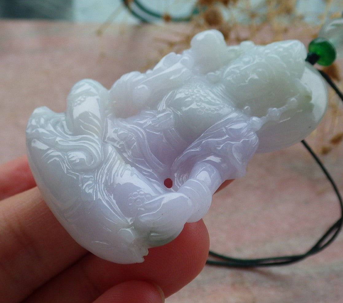 Atestita Verda Lavenda Birmo 100% Natura A Jadejadeito Pengante Guanyin Kwan Yin Lotusa Flora Koliero 观音 637485 TN