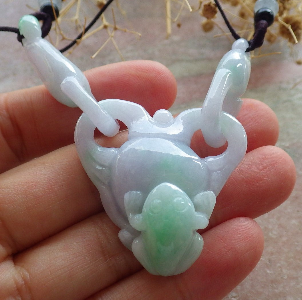 Atestita Verda Lavendo Birmo 100% Natura A Jadejadeito Pendilo Rano Bufo Monsako Yuan Bao Koliero 招财蟾 637512 TN