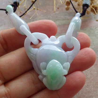 Atestita Verda Lavendo Birmo 100% Natura A Jadejadeito Pendilo Rano Bufo Monsako Yuan Bao Koliero 招财蟾 637512 TN