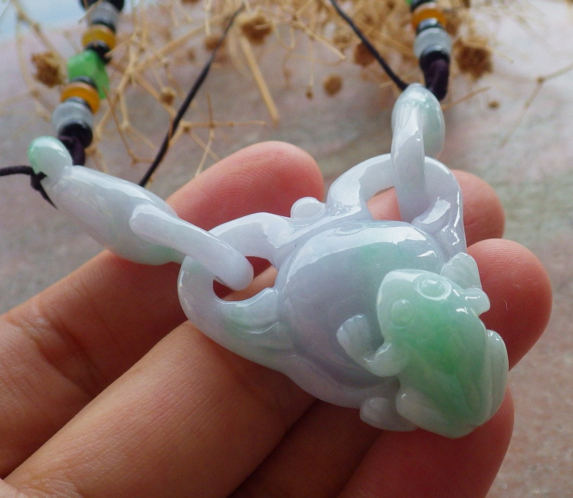 Atestita Verda Lavendo Birmo 100% Natura A Jadejadeito Pendilo Rano Bufo Monsako Yuan Bao Koliero 招财蟾 637512 TN