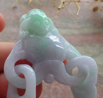 Atestita Verda Lavendo Birmo 100% Natura A Jadejadeito Pendilo Rano Bufo Monsako Yuan Bao Koliero 招财蟾 637512 TN