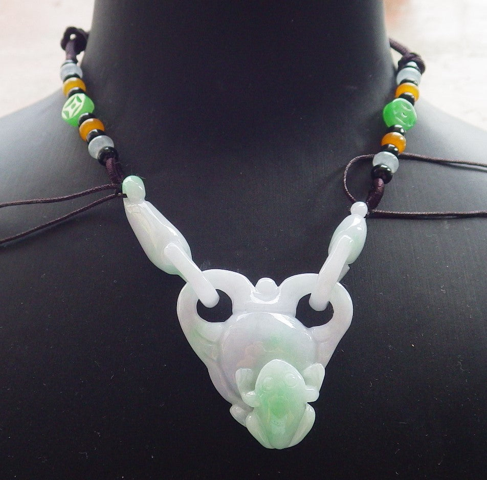 Atestita Verda Lavendo Birmo 100% Natura A Jadejadeito Pendilo Rano Bufo Monsako Yuan Bao Koliero 招财蟾 637512 TN