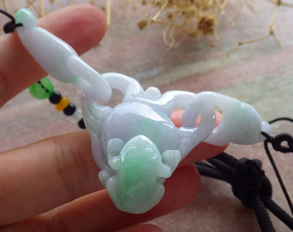 Atestita Verda Lavendo Birmo 100% Natura A Jadejadeito Pendilo Rano Bufo Monsako Yuan Bao Koliero 招财蟾 637512 TN