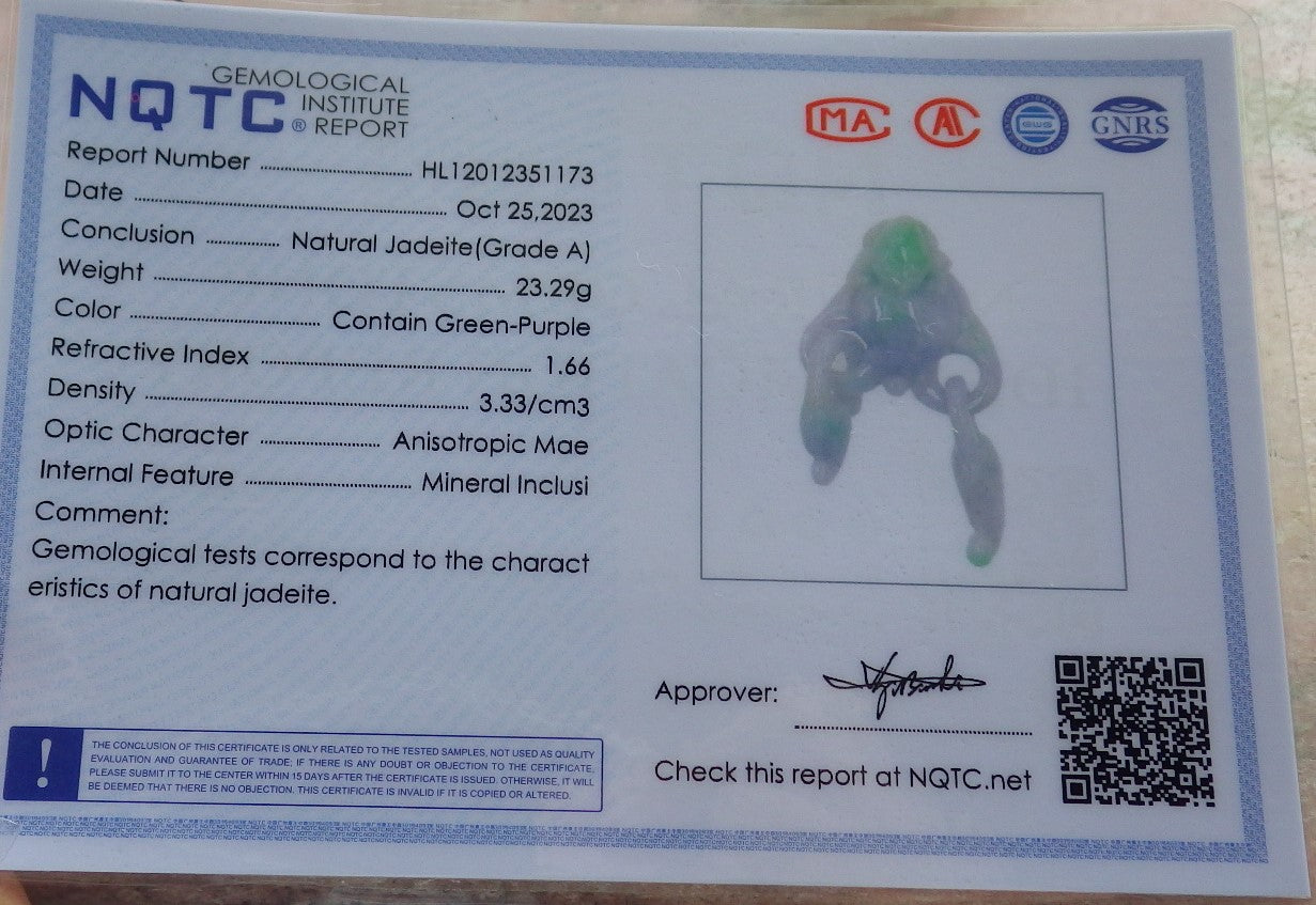 Atestita Verda Lavendo Birmo 100% Natura A Jadejadeito Pendilo Rano Bufo Monsako Yuan Bao Koliero 招财蟾 637512 TN