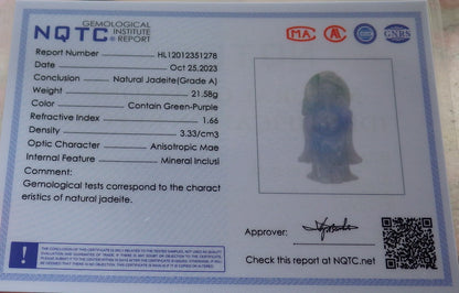 Atestita Verda Lavenda Birmo 100% Natura A Jadejadeito Pengante Mono Dio Yuan Bao Ruyi Koliero 财神 637545 TN