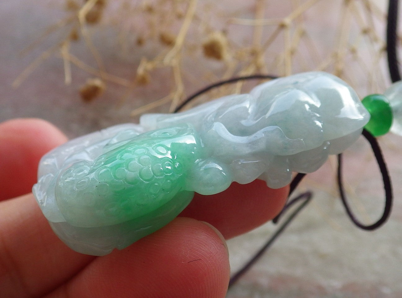 Certified Green Burma 100% Natural A Jade jadeite Pendant Frog Toad Lotus Leaf Coin Necklace 招财蟾 637560  TN