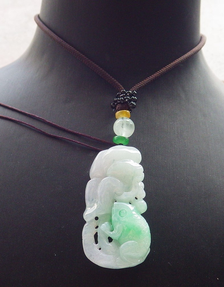 Certified Green Burma 100% Natural A Jade jadeite Pendant Frog Toad Lotus Leaf Coin Necklace 招财蟾 637560  TN