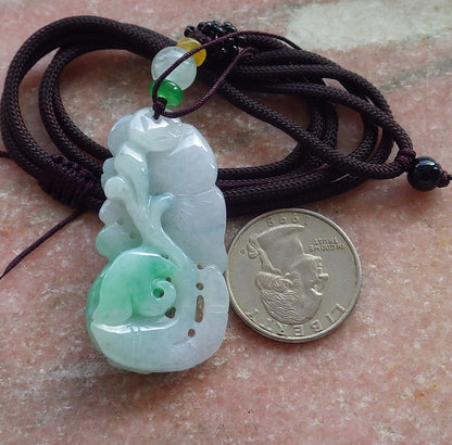 Certified Green Burma 100% Natural A Jade jadeite Pendant Frog Toad Lotus Leaf Coin Necklace 招财蟾 637560  TN