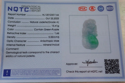 Certified Green Burma 100% Natural A Jade jadeite Pendant Frog Toad Lotus Leaf Coin Necklace 招财蟾 637560  TN