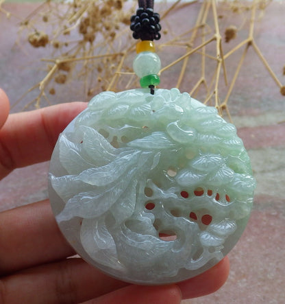 Certified Green Burma 100% Natural A Jade jadeite Pendant Peacock Phoenix Teer Necklace 孔雀 凤凰 637596  TN