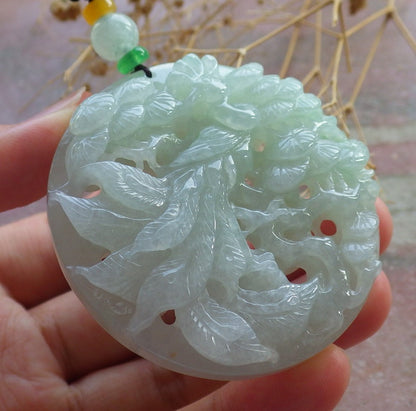Certified Green Burma 100% Natural A Jade jadeite Pendant Peacock Phoenix Teer Necklace 孔雀 凤凰 637596  TN