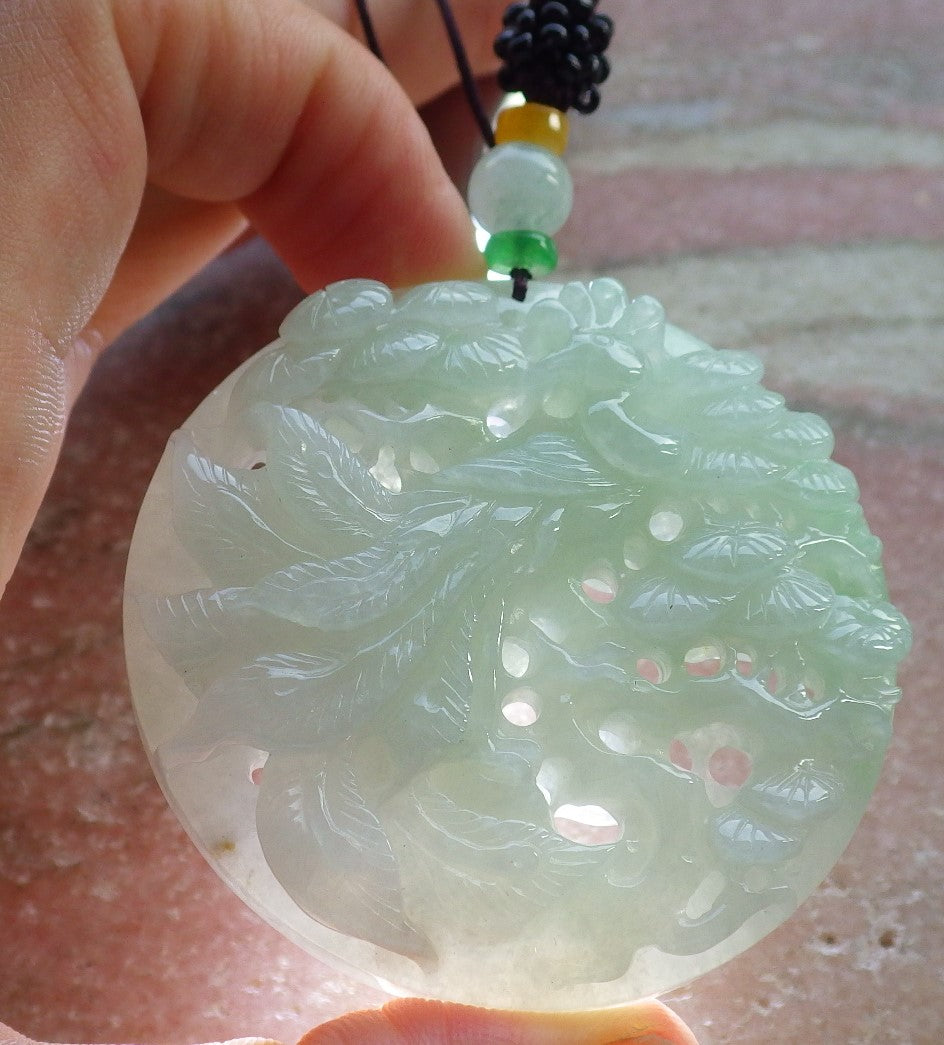 Certified Green Burma 100% Natural A Jade jadeite Pendant Peacock Phoenix Teer Necklace 孔雀 凤凰 637596  TN